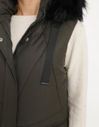 j.style Vestă Lungă Matlasată Verde Închis cu Glugă și Blană Închisă cu Capse Avarienne