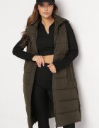 j.style Vestă Lungă Verde închis cu Matlasare Clasică și Glugă Shin