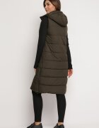 j.style Vestă Lungă Verde închis cu Matlasare Clasică și Glugă Shin