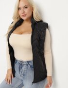j.style Vestă Neagră Matlasată cu Glugă Detașabilă Ravisara
