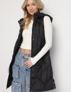 j.style Vestă Neagră Matlasată cu Glugă Detașabilă și Elastic Lorianvia