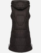 j.style Vestă Neagră Matlasată cu Glugă Detașabilă și Elastic Lorianvia