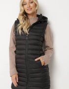 j.style Vestă Neagră Matlasată de croială mai lungă cu glugă Vitilie