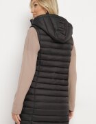 j.style Vestă Neagră Matlasată de croială mai lungă cu glugă Vitilie