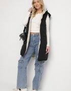 j.style Vestă Neagră Matlasată Reversibilă cu blană tip miel și glugă Lertiala