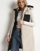 j.style Vestă Neagră Matlasată Reversibilă cu blană tip miel și glugă Lertiala