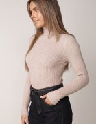 j&x Asortat elastic cu guler înalt din bumbac din tricot reiat Sindhe Bej