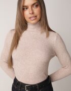 j&x Asortat elastic cu guler înalt din bumbac din tricot reiat Sindhe Bej