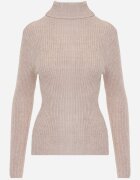 j&x Asortat elastic cu guler înalt din bumbac din tricot reiat Sindhe Bej