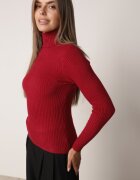 j&x Asortat elastic cu guler înalt din bumbac din tricot reiat Sindhe Bordo
