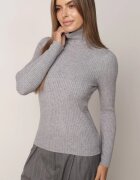 j&x Asortat elastic cu guler înalt din bumbac din tricot reiat Sindhe Gri