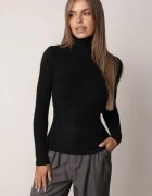 j&x Asortat elastic cu guler înalt din bumbac din tricot reiat Sindhe Negru