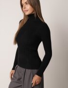 j&x Asortat elastic cu guler înalt din bumbac din tricot reiat Sindhe Negru