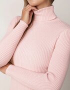j&x Asortat elastic cu guler înalt din bumbac din tricot reiat Sindhe Roz