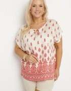 j&x Bluză Alb-Roșie cu model Boho cu legătură la decolteu Jenalia