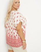 j&x Bluză Alb-Roșie cu model Boho cu legătură la decolteu Jenalia