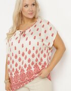 j&x Bluză Alb-Roșie cu model Boho cu legătură la decolteu Jenalia