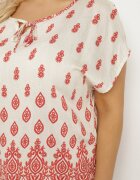 j&x Bluză Alb-Roșie cu model Boho cu legătură la decolteu Jenalia