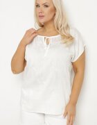 j&x Bluză Albă cu Broderie și Șnur La Decolteu Mepaya