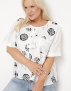 j&x Bluză Albă De bumbac cu mânecă scurtă cu Buzunar decorativ Imprimeu și Nasturi Lovenna