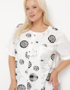 j&x Bluză Albă De bumbac cu mânecă scurtă cu Buzunar decorativ Imprimeu și Nasturi Lovenna