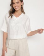 j&x Bluză Albă din bumbac cu broderie decorativă Rinevra