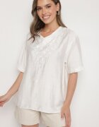 j&x Bluză Albă din bumbac cu broderie decorativă Rinevra