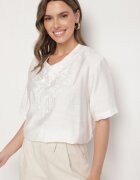 j&x Bluză Albă din bumbac cu broderie decorativă Rinevra