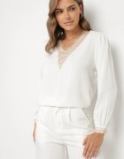 j&x Bluză Albă în Stil Rustic cu Dantelă și Decolteu în V Gonlira