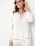 j&x Bluză Albă în Stil Rustic cu Dantelă și Decolteu în V Gonlira