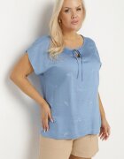 j&x Bluză Albastră cu Broderie și Șnur la Decolteu Mepaya