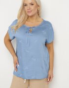j&x Bluză Albastră cu Broderie și Șnur la Decolteu Mepaya