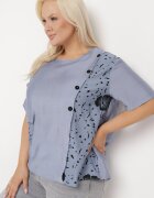 j&x Bluză Albastră din Bumbac cu Mânecă Scurtă Decorată cu Nasturi și Buzunar cu Clapă Ursilla