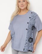 j&x Bluză Albastră din Bumbac cu Mânecă Scurtă Decorată cu Nasturi și Buzunar cu Clapă Ursilla