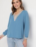 j&x Bluză Albastră în Stil Rustic cu Dantelă și Decolteu în V Gonlira