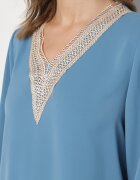j&x Bluză Albastră în Stil Rustic cu Dantelă și Decolteu în V Gonlira