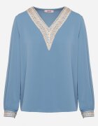 j&x Bluză Albastră în Stil Rustic cu Dantelă și Decolteu în V Gonlira