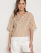 j&x Bluză Bej Din bumbac cu broderie decorativă Rinevra