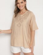 j&x Bluză Bej Din bumbac cu broderie decorativă Rinevra