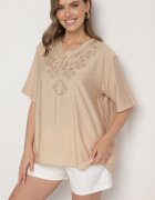 j&x Bluză Bej Din bumbac cu broderie decorativă Rinevra