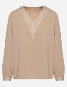 j&x Bluză Bej în Stil Rustic cu Dantelă și Decolteu în V Gonlira