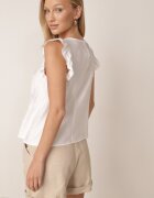 j&x Bluză din vâscoză fără mâneci decorată cu broderie și volănașe Adramisia Albă