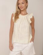 j&x Bluză din vâscoză fără mâneci decorată cu broderie și volănașe Adramisia Galben deschis