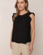 j&x Bluză din vâscoză fără mâneci decorată cu broderie și volănașe Adramisia Neagră