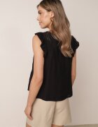 j&x Bluză din vâscoză fără mâneci decorată cu broderie și volănașe Adramisia Neagră
