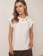 j&x Bluză din viscoză în stil boho cu aplicație din imitație de pietre Rosunte Albă