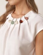 j&x Bluză din viscoză în stil boho cu aplicație din imitație de pietre Rosunte Albă