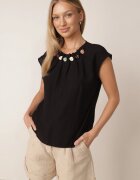 j&x Bluză din viscoză în stil boho cu aplicație din imitație de pietre Rosunte Neagră