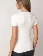 j&x Bluză elegantă cu mânecă scurtă din vâscoză cu model împletit Stria Bej deschis