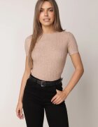 j&x Bluză elegantă cu mânecă scurtă din vâscoză cu model împletit Stria Bej închis